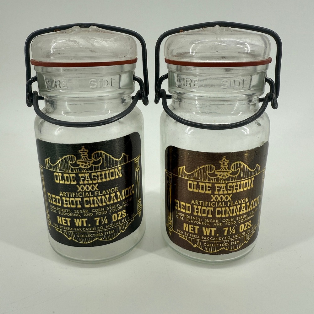 Vintage Olde Fashion Red Hot Cinnamon Candy Jars Lot of 2 Apothecary Style